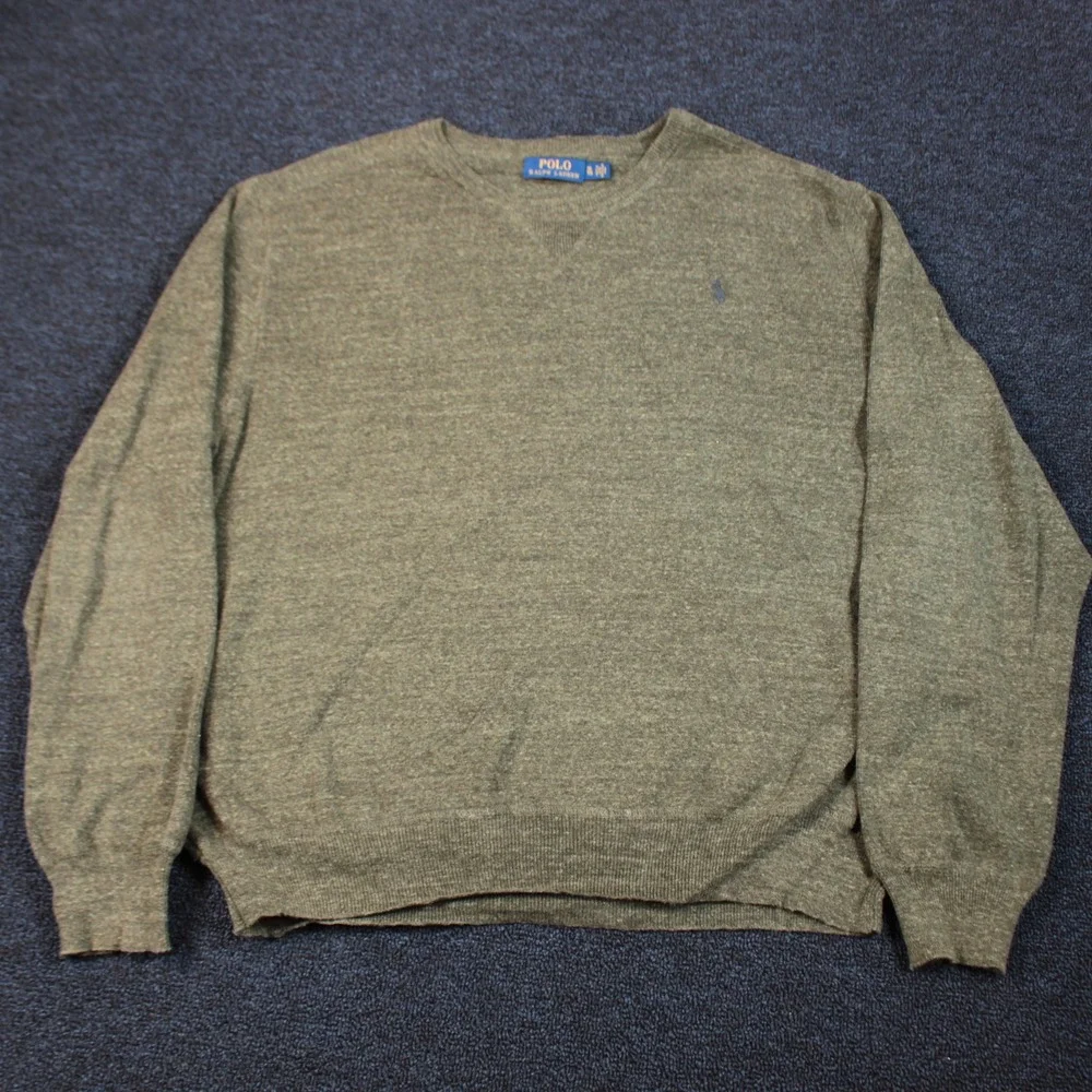 Polo Ralph Lauren Sweater Mens XL Olive Green Cotton V-Neck Pullover Pony Logo